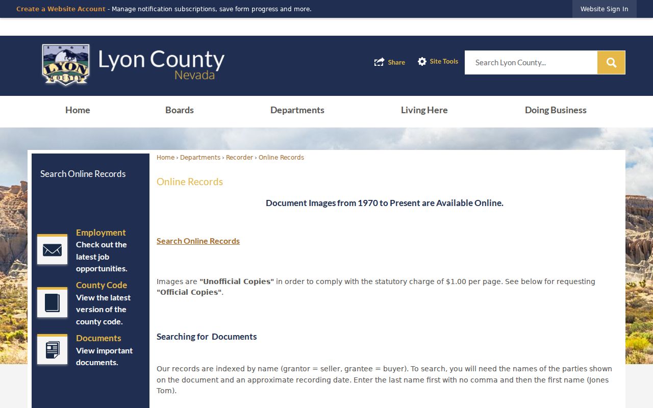 Fernley previous residents Lyon County Recorder grantor grantee guidance