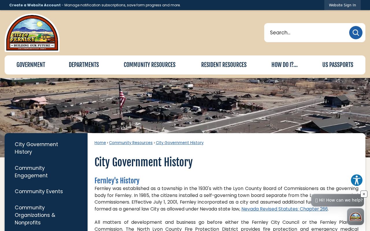 Fernley previous residents city government history timeline
