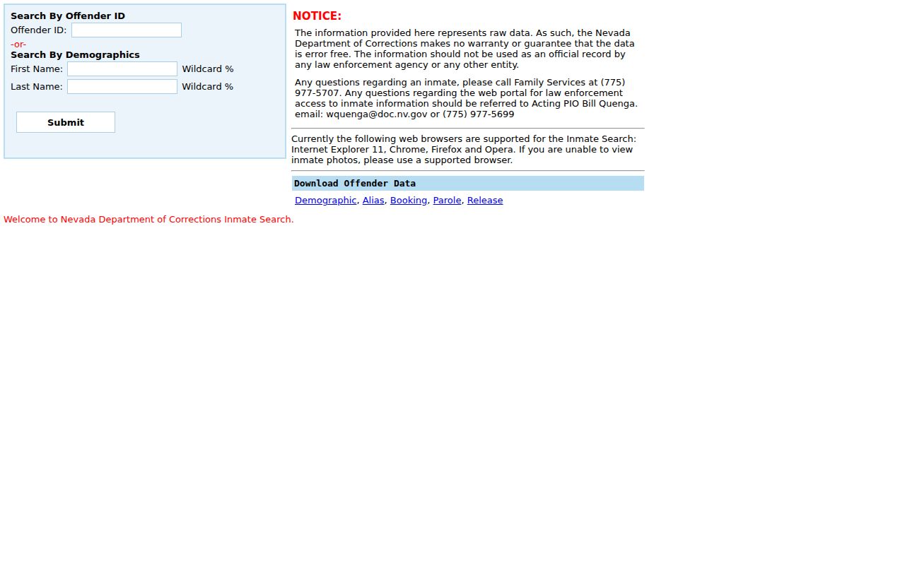 Fernley resident lookup Nevada Department of Corrections official search