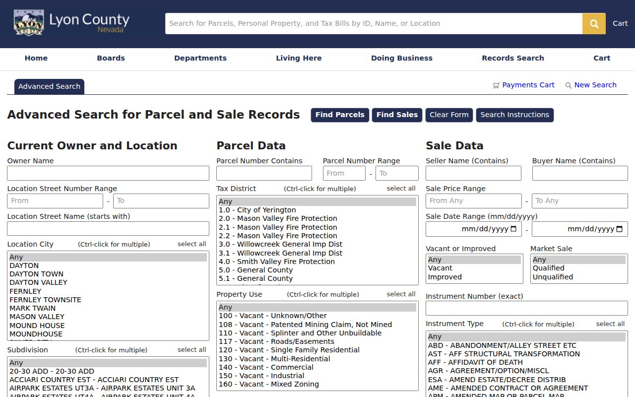 Fernley street directory Lyon County Assessor advanced parcel search